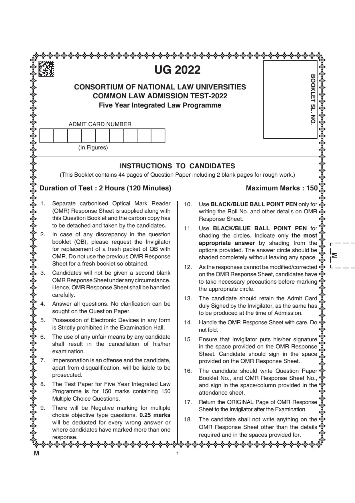 CLAT UG 2022 Previous Year Question Paper