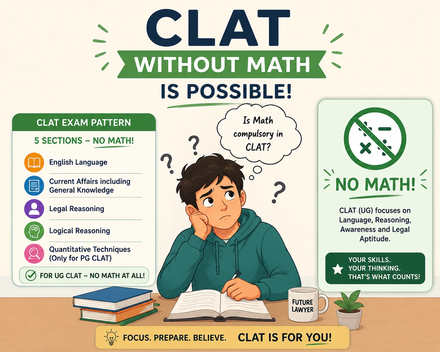 CLAT Without Maths: Complete Strategy Guide 2025-26 | ExamPrep